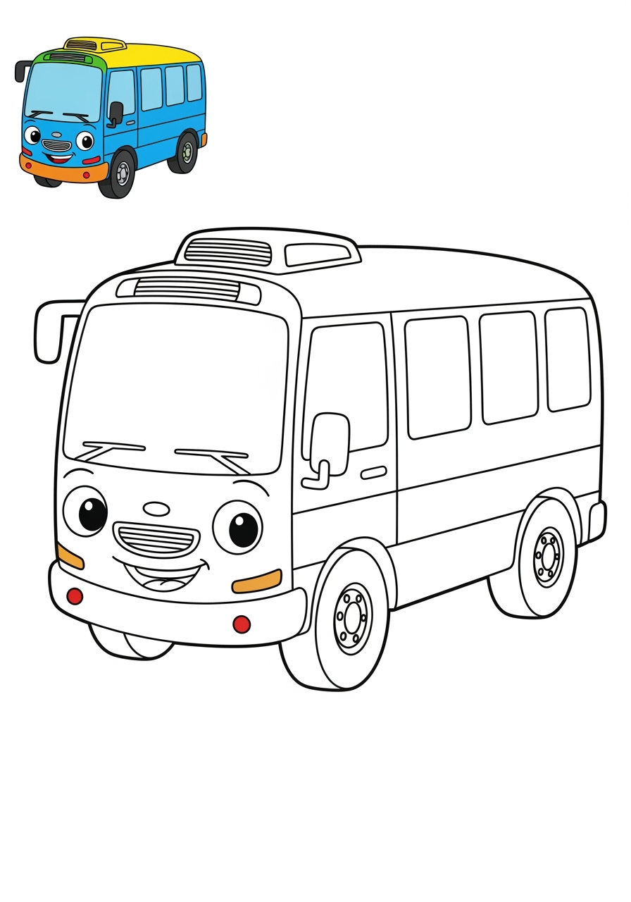 easy vehicles 대중교통 minibus kids coloring page 1