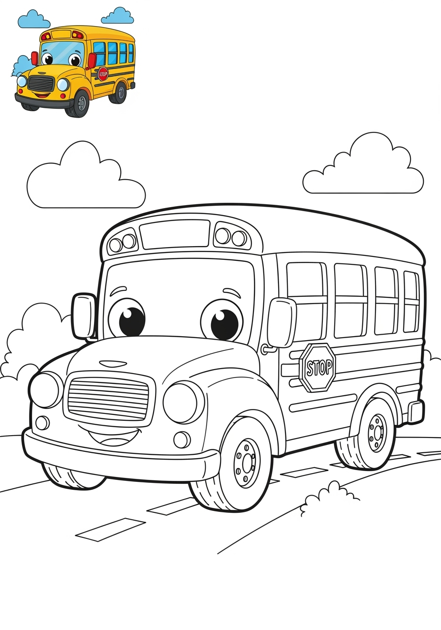 easy vehicles 대중교통 school bus kids coloring page 1