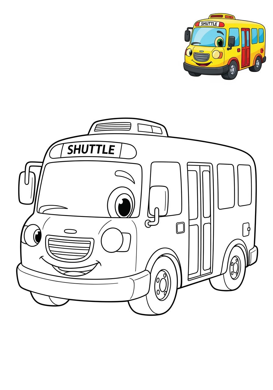 easy vehicles 대중교통 shuttle bus kids coloring page 1