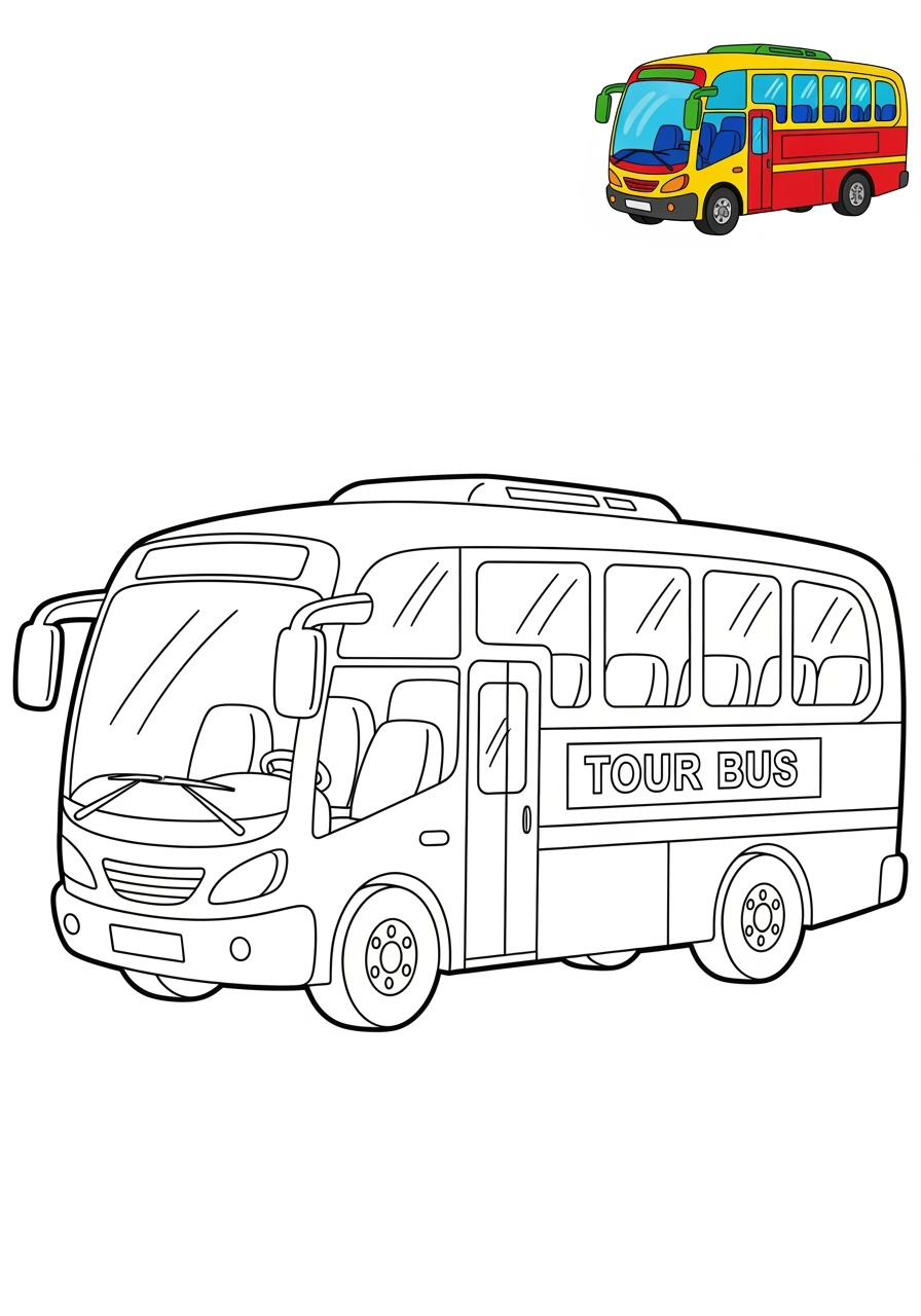 easy vehicles 대중교통 tour bus kids coloring page 0