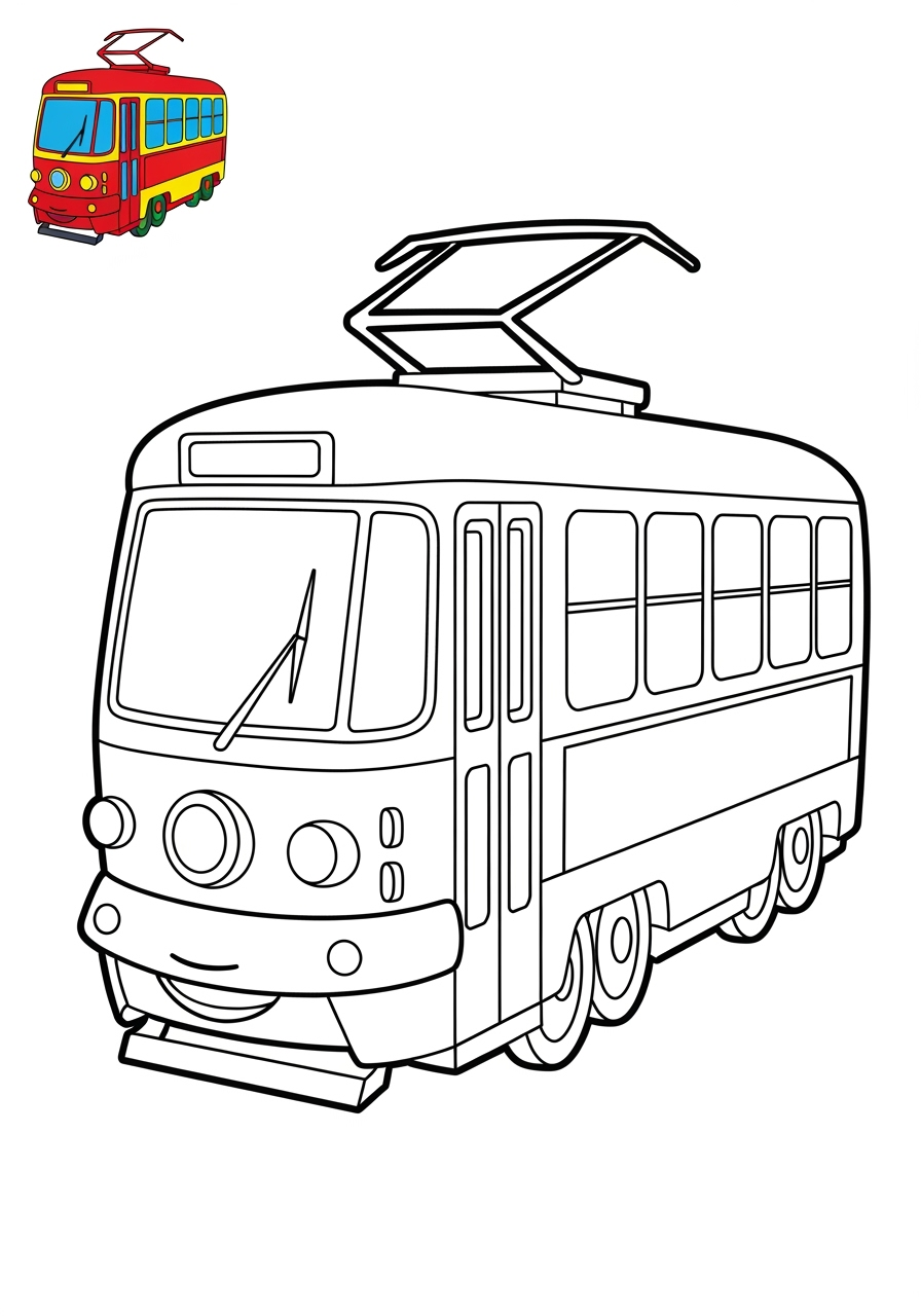 easy vehicles 대중교통 tram kids coloring page 0