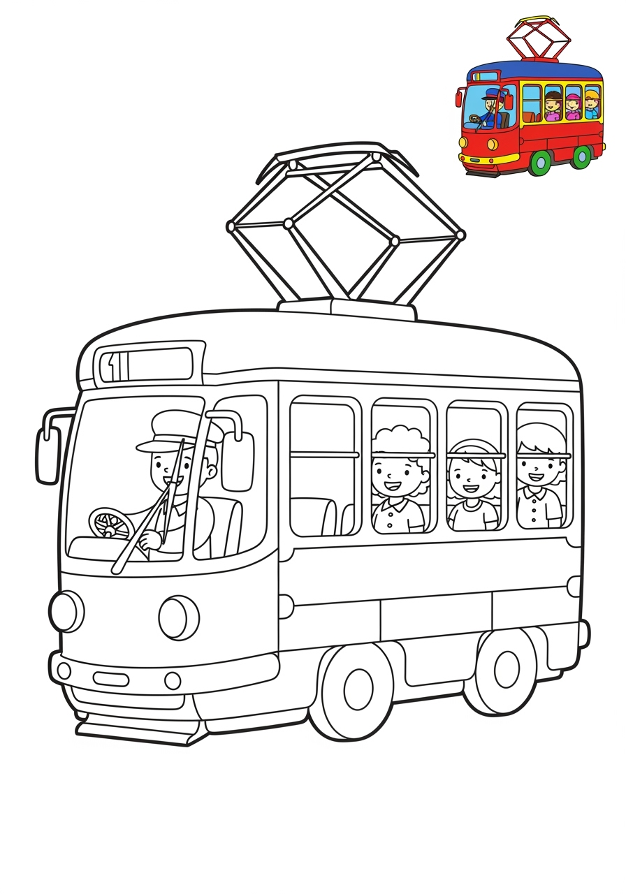 easy vehicles 대중교통 tram kids coloring page 1
