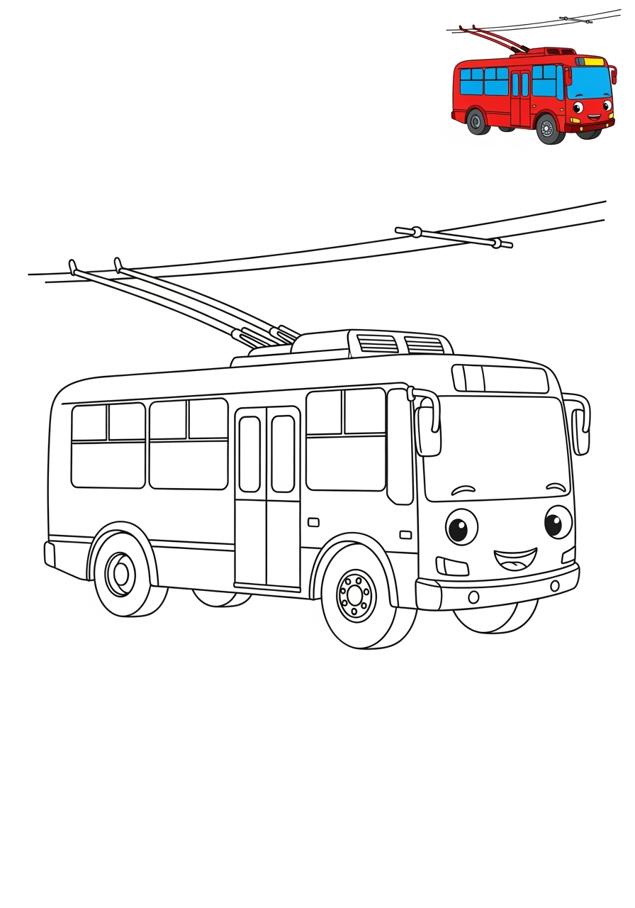 easy vehicles 대중교통 trolleybus kids coloring page 0