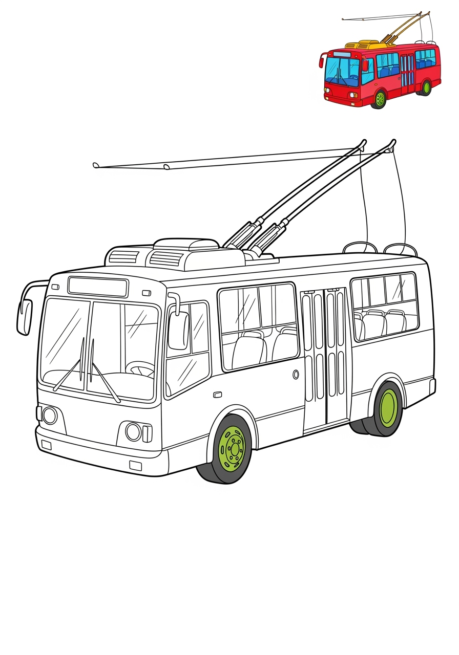 easy vehicles 대중교통 trolleybus kids coloring page 1