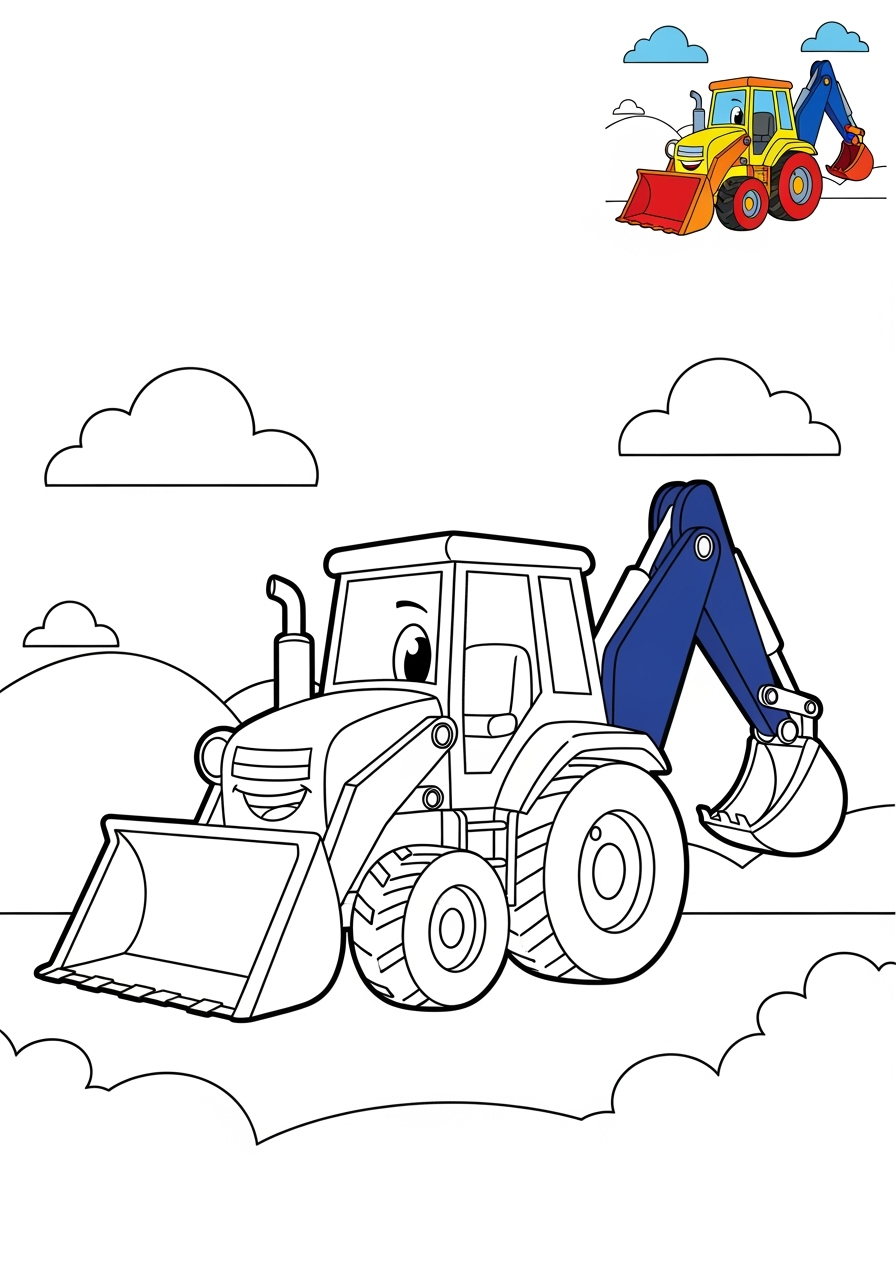easy vehicles Construction Vehicles backhoe kids coloring page 0
