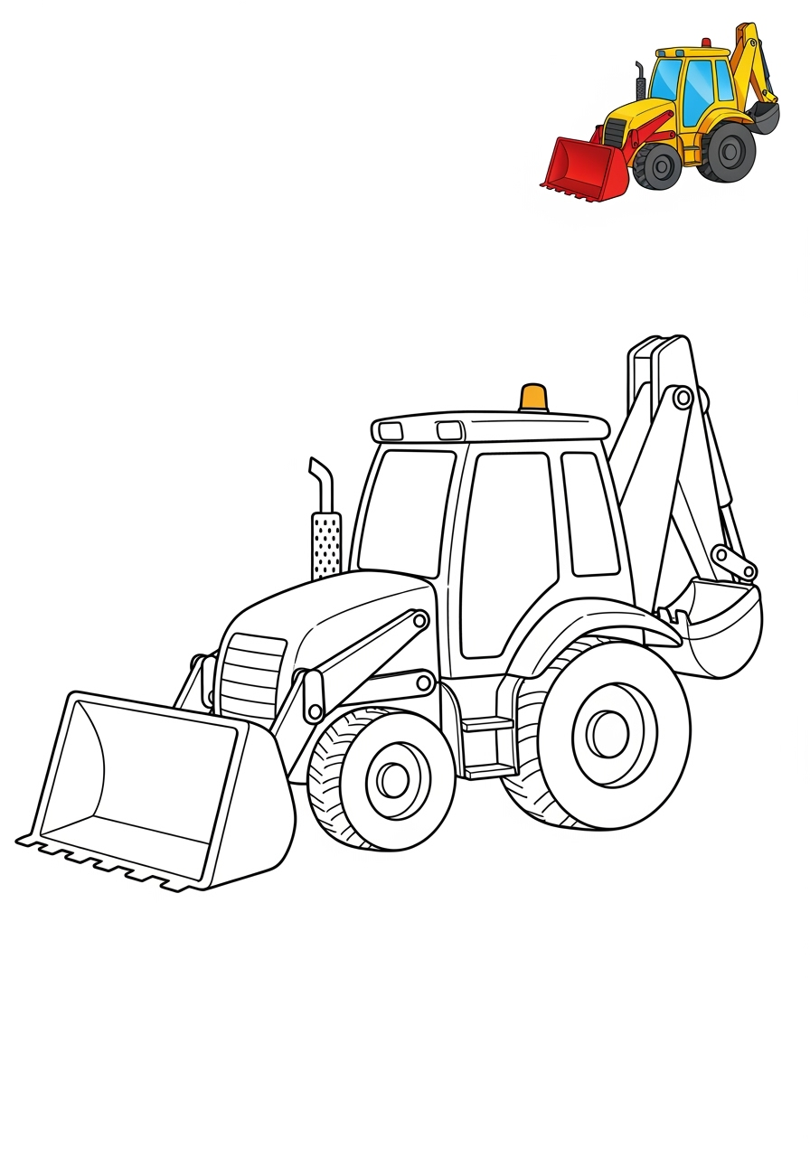 easy vehicles Construction Vehicles backhoe kids coloring page 1