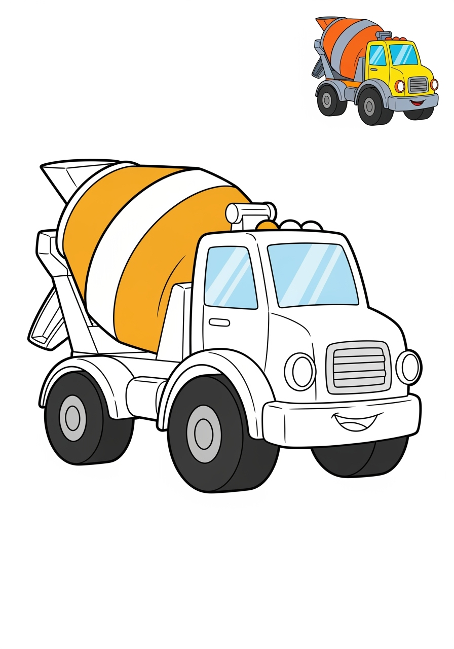 easy vehicles Construction Vehicles cement mixer kids coloring page 0