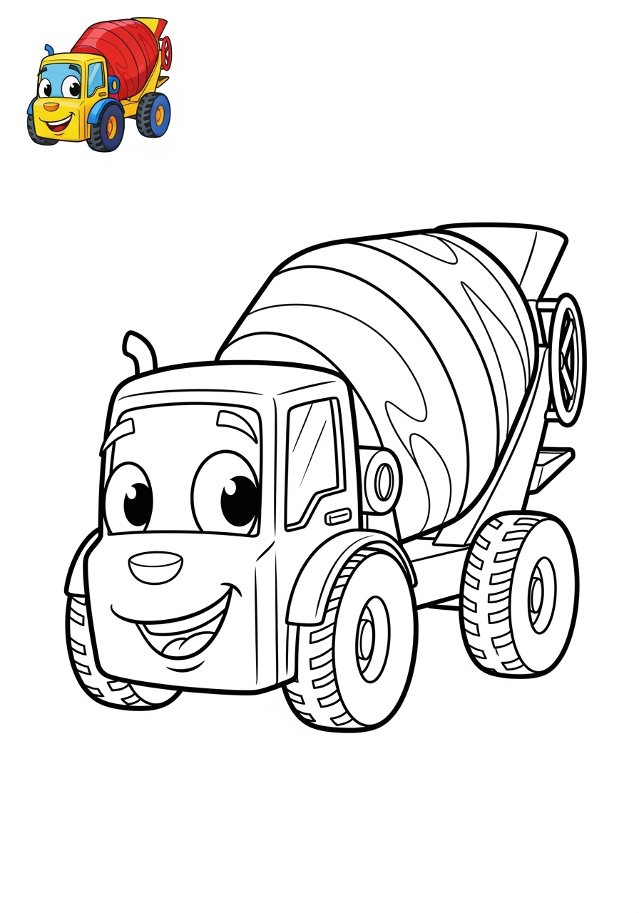 easy vehicles Construction Vehicles cement mixer kids coloring page 1