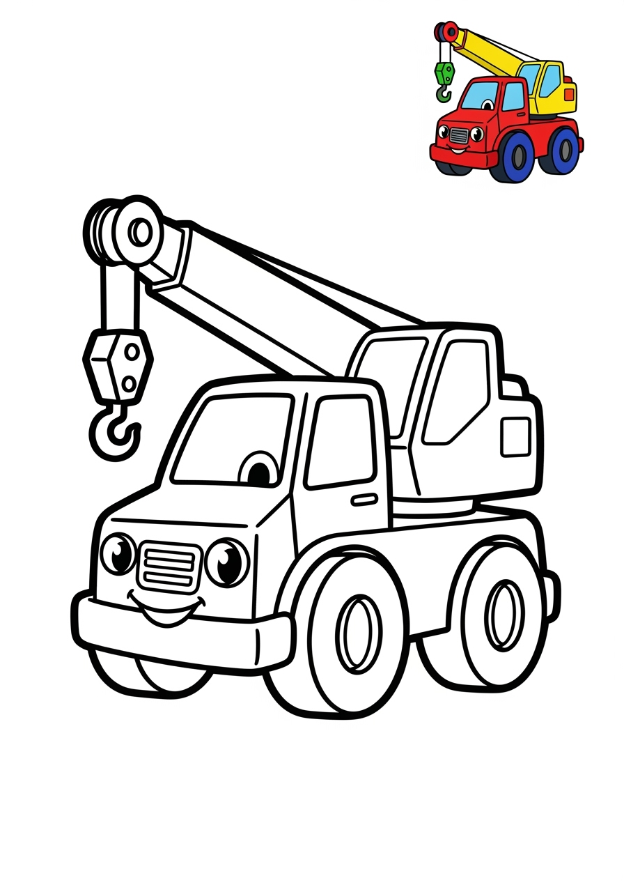 easy vehicles Construction Vehicles crane truck kids coloring page 0
