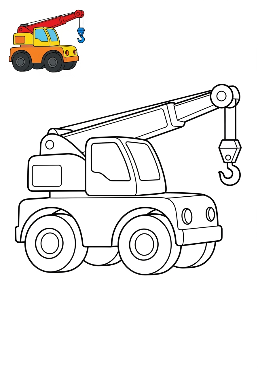 easy vehicles Construction Vehicles crane truck kids coloring page 1