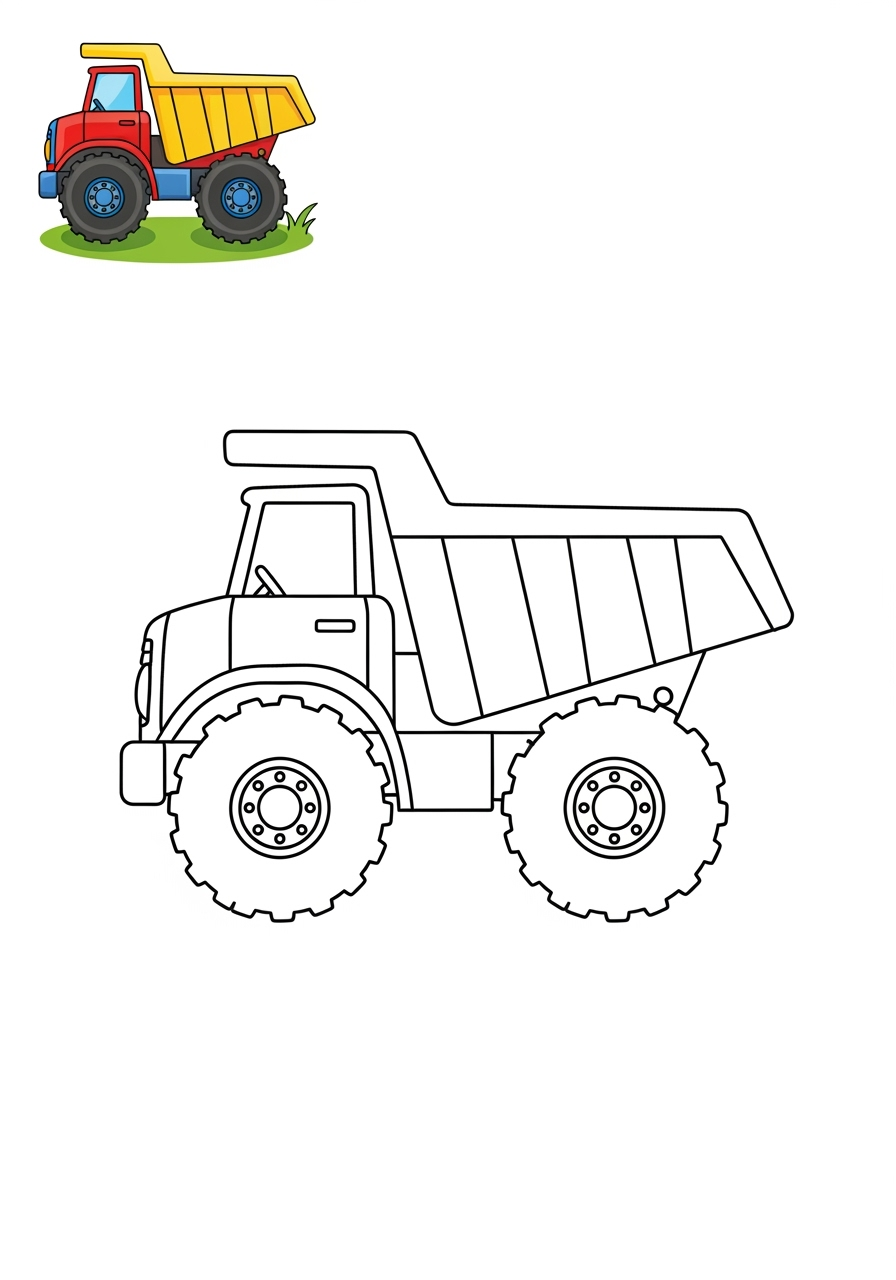 easy vehicles Construction Vehicles dump truck kids coloring page 1