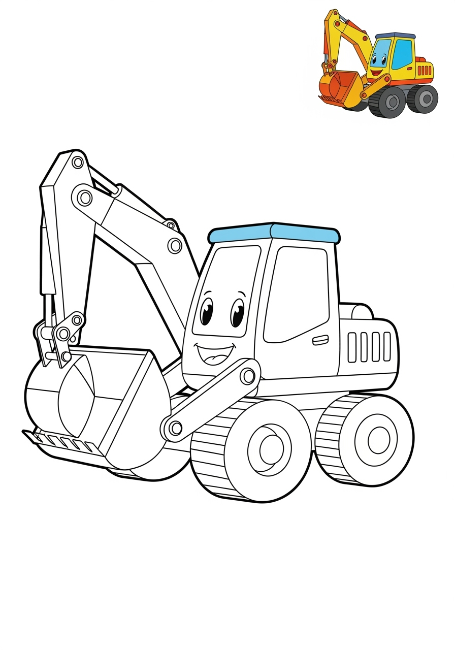 easy vehicles Construction Vehicles excavator kids coloring page 0
