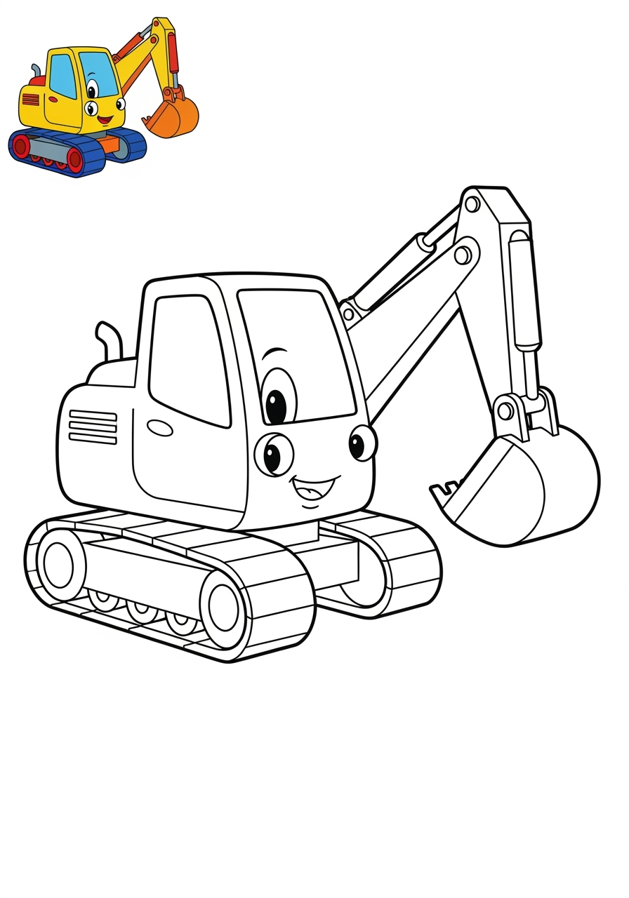easy vehicles Construction Vehicles excavator kids coloring page 1