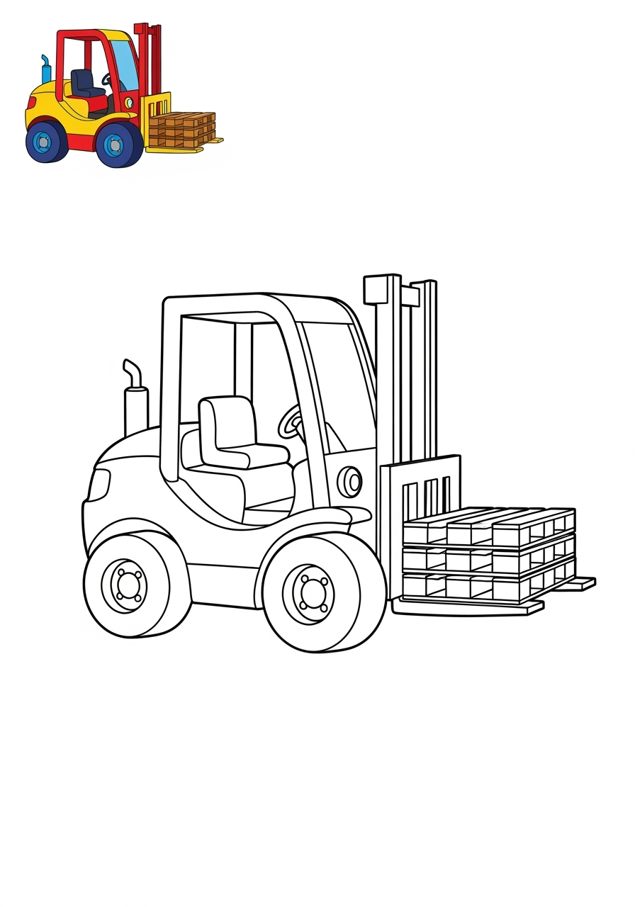 easy vehicles Construction Vehicles forklift kids coloring page 1