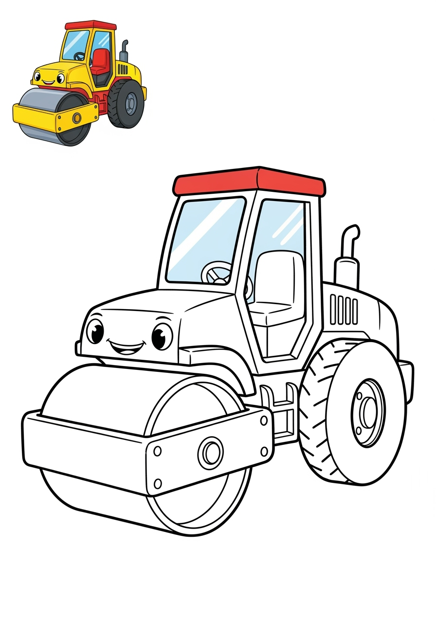 easy vehicles Construction Vehicles road roller kids coloring page 0