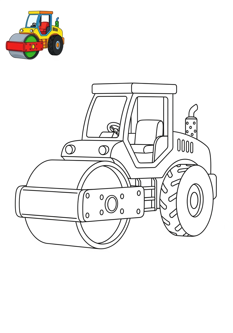 easy vehicles Construction Vehicles road roller kids coloring page 1