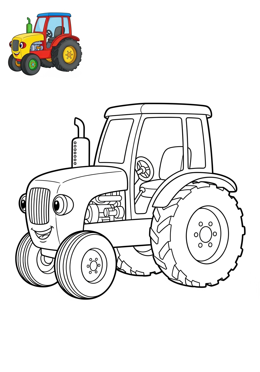 easy vehicles Construction Vehicles tractor kids coloring page 0
