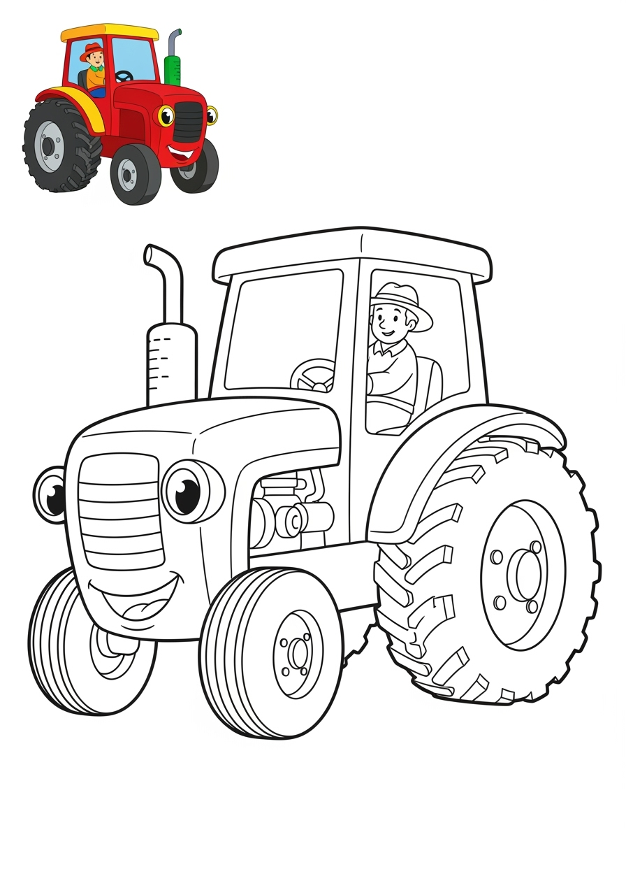 easy vehicles Construction Vehicles tractor kids coloring page 1