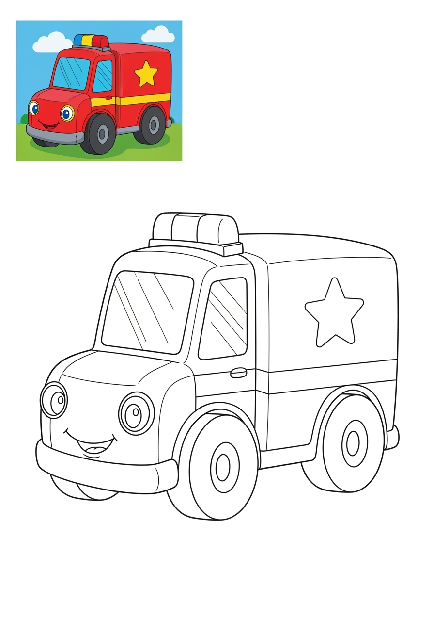easy vehicles Emergency Vehicles ambulance kids coloring page 0