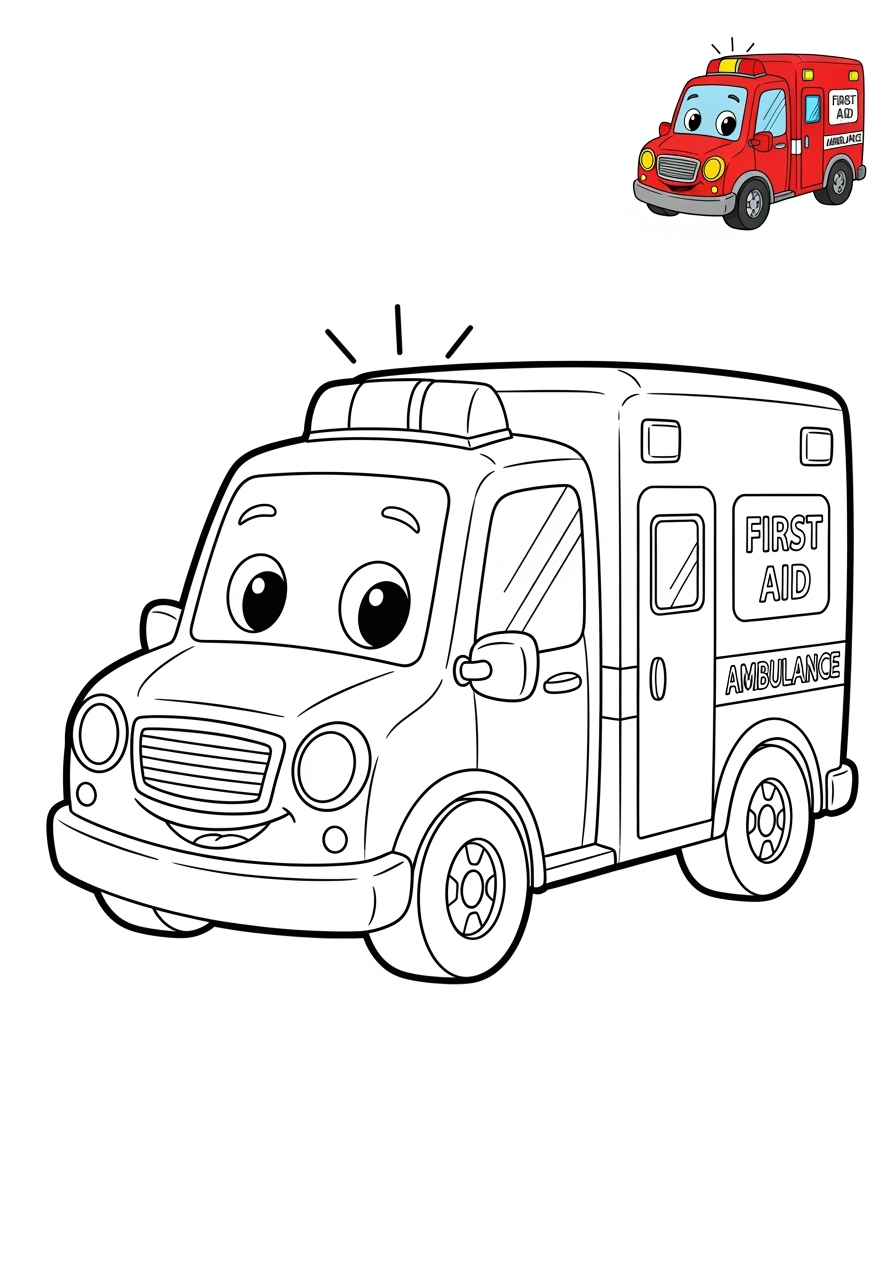 easy vehicles Emergency Vehicles ambulance kids coloring page 1