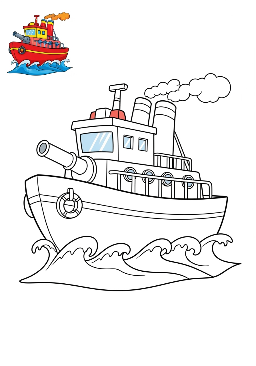 easy vehicles Emergency Vehicles fire boat kids coloring page 0