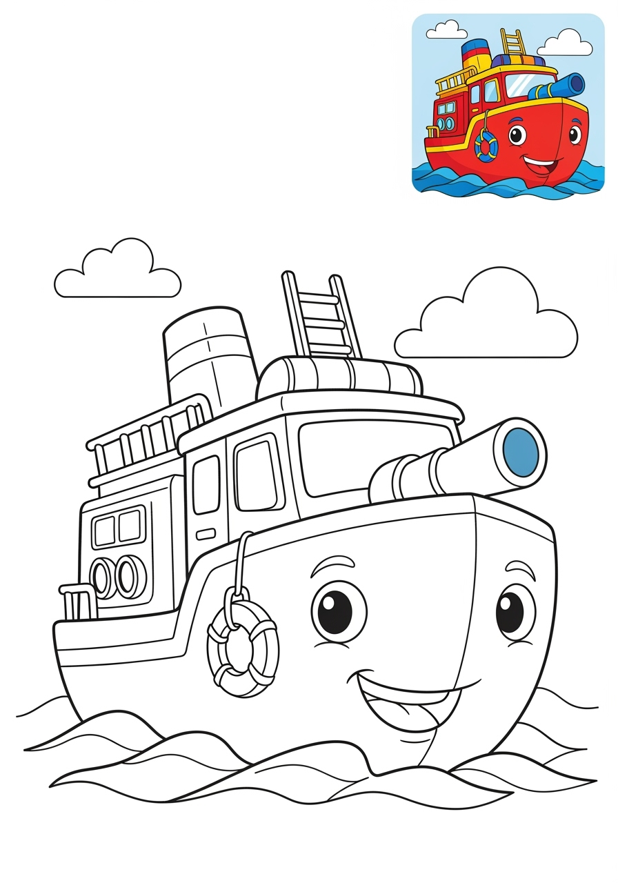 easy vehicles Emergency Vehicles fire boat kids coloring page 1