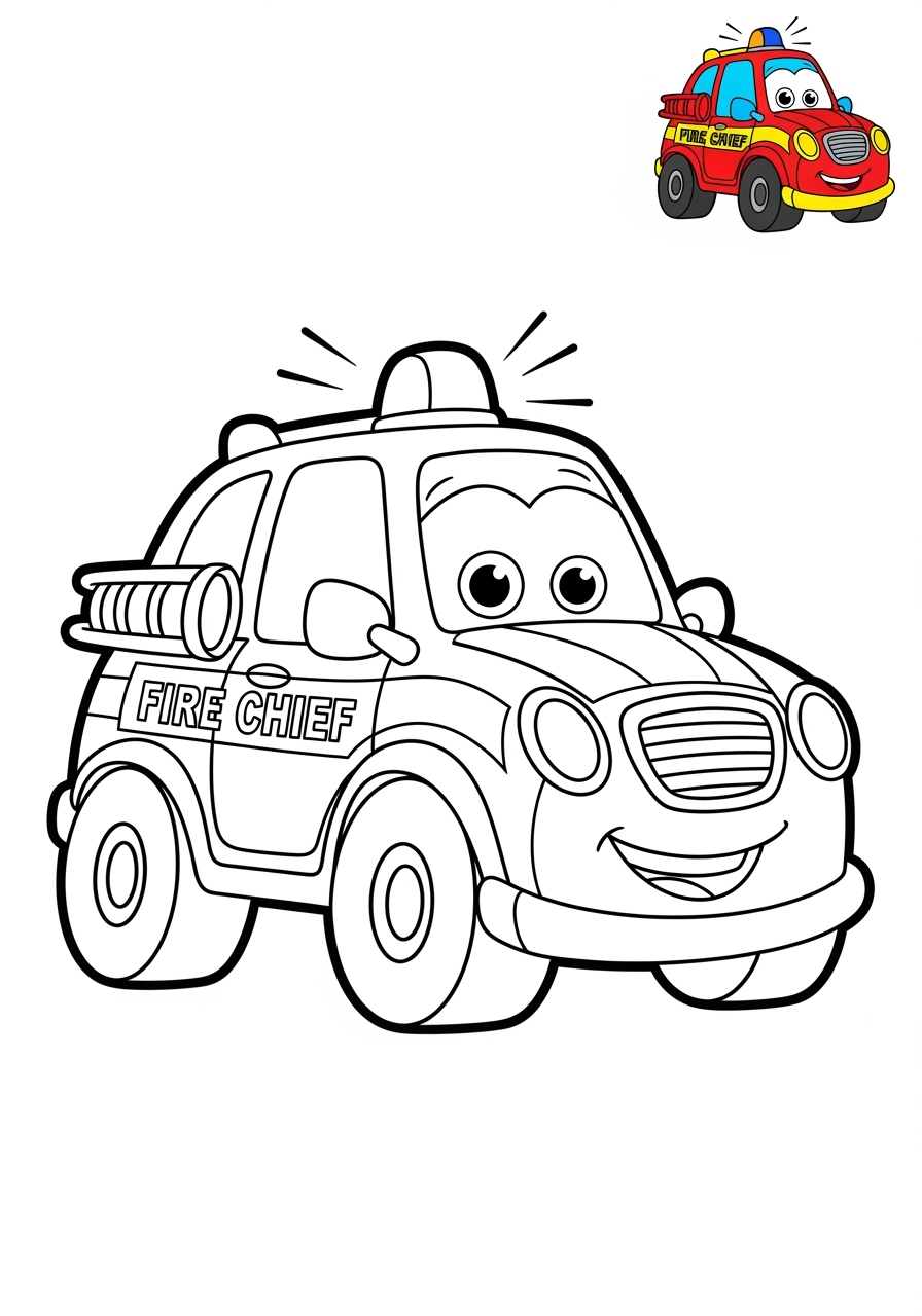 easy vehicles Emergency Vehicles fire chief car kids coloring page 1