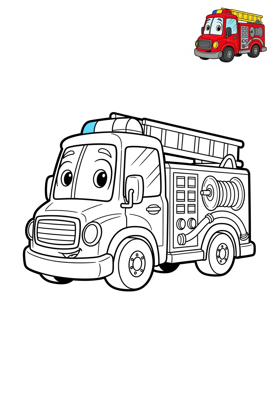easy vehicles Emergency Vehicles fire truck kids coloring page 1