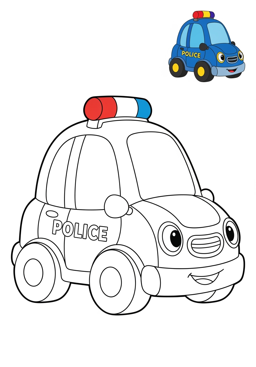 easy vehicles Emergency Vehicles police car kids coloring page 1