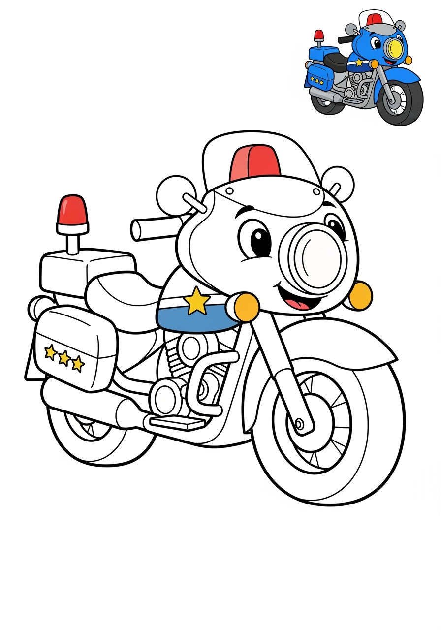 easy vehicles Emergency Vehicles police motorcycle kids coloring page 0
