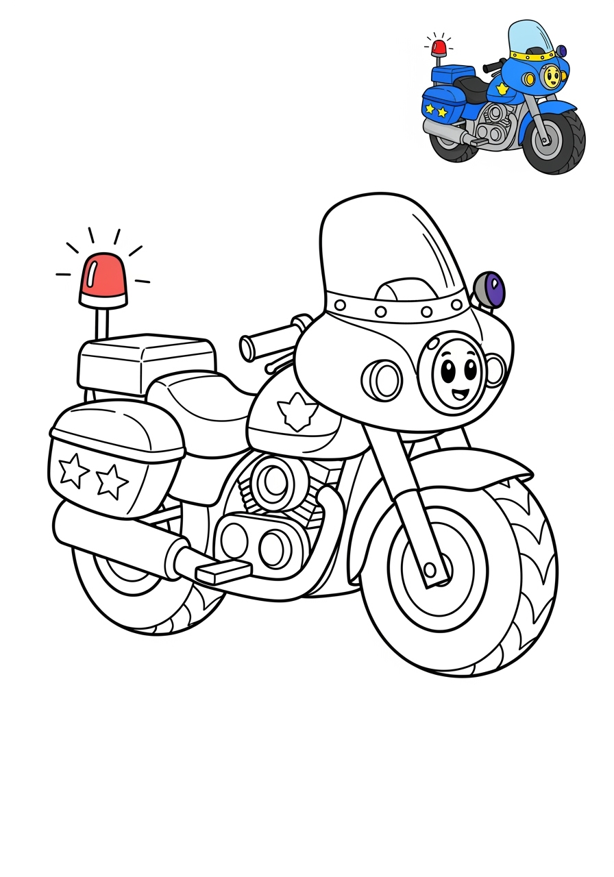 easy vehicles Emergency Vehicles police motorcycle kids coloring page 1