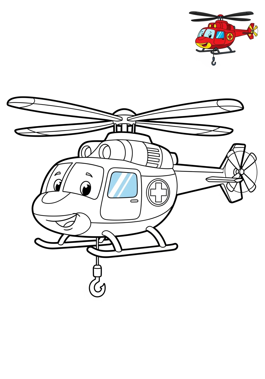 easy vehicles Emergency Vehicles rescue helicopter kids coloring page 0