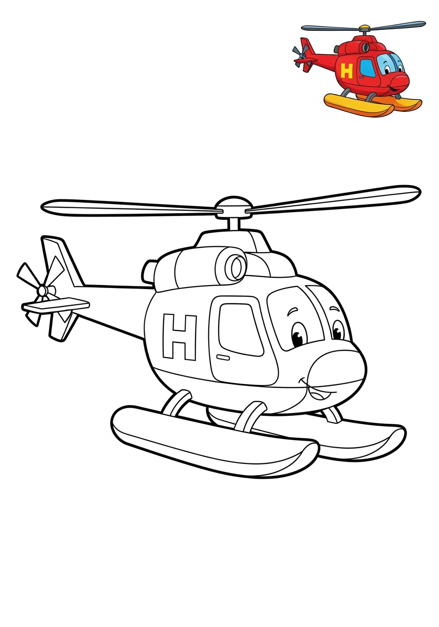 easy vehicles Emergency Vehicles rescue helicopter kids coloring page 1