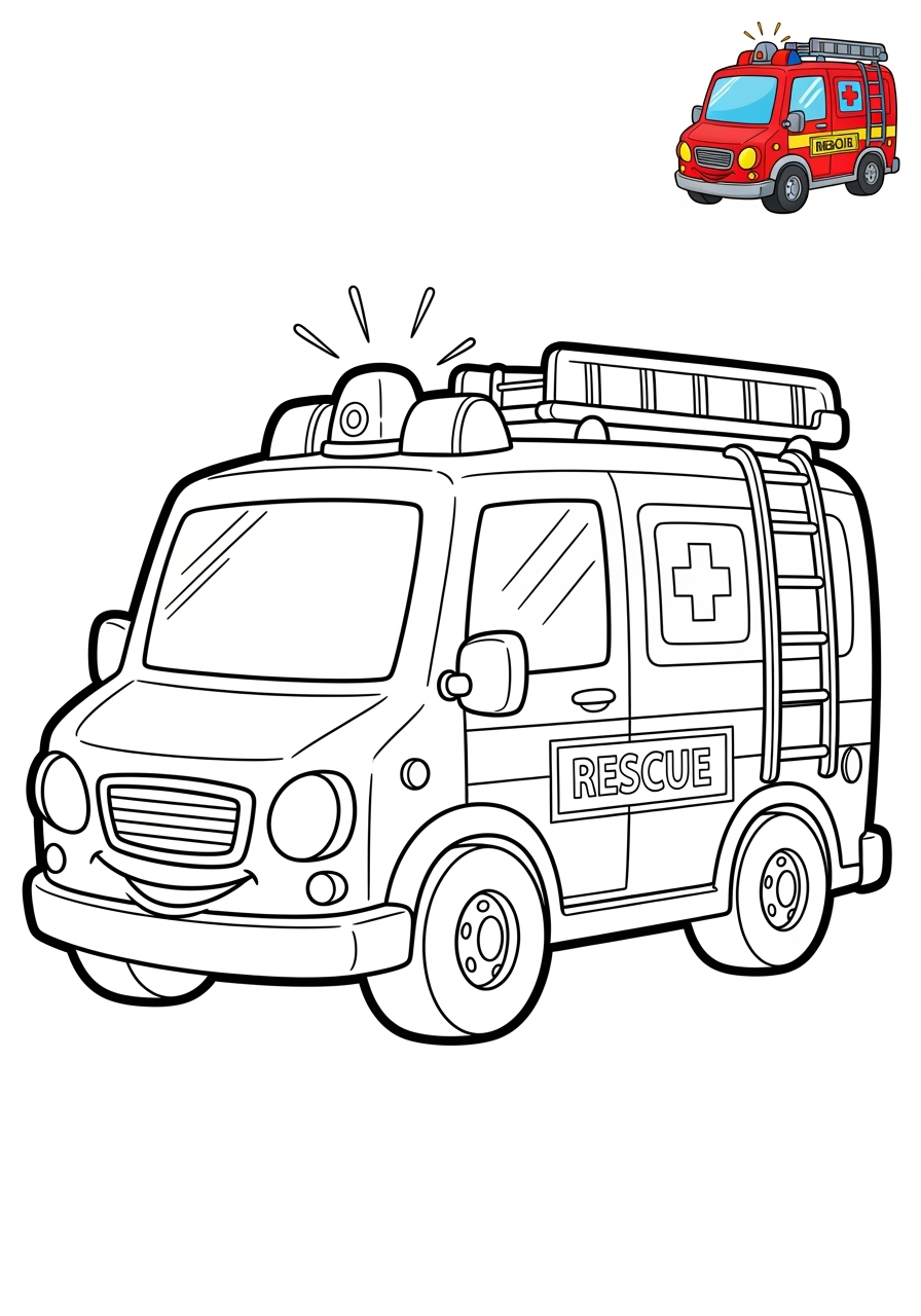easy vehicles Emergency Vehicles rescue van kids coloring page 0