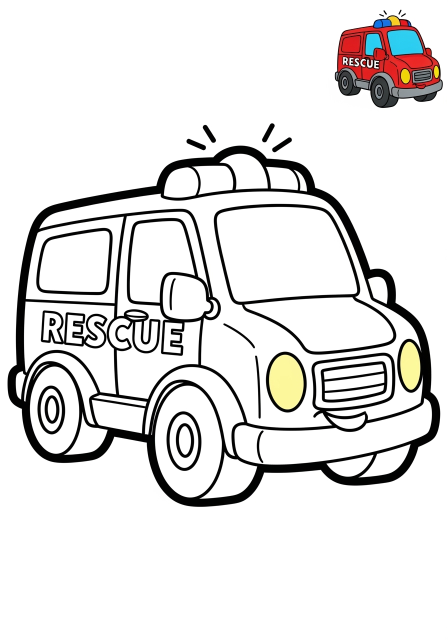 easy vehicles Emergency Vehicles rescue van kids coloring page 1