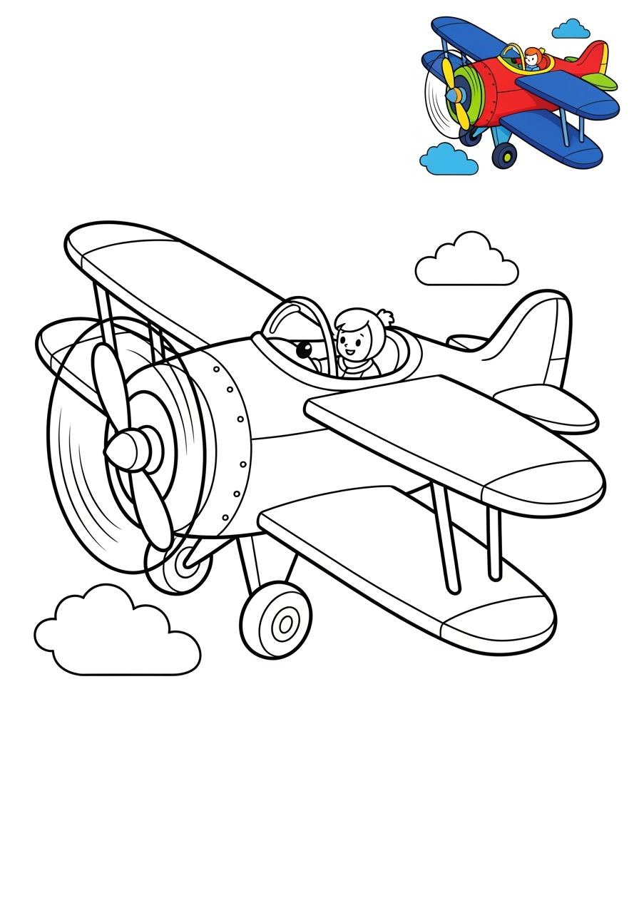 easy vehicles Air Transport biplane kids coloring page 0