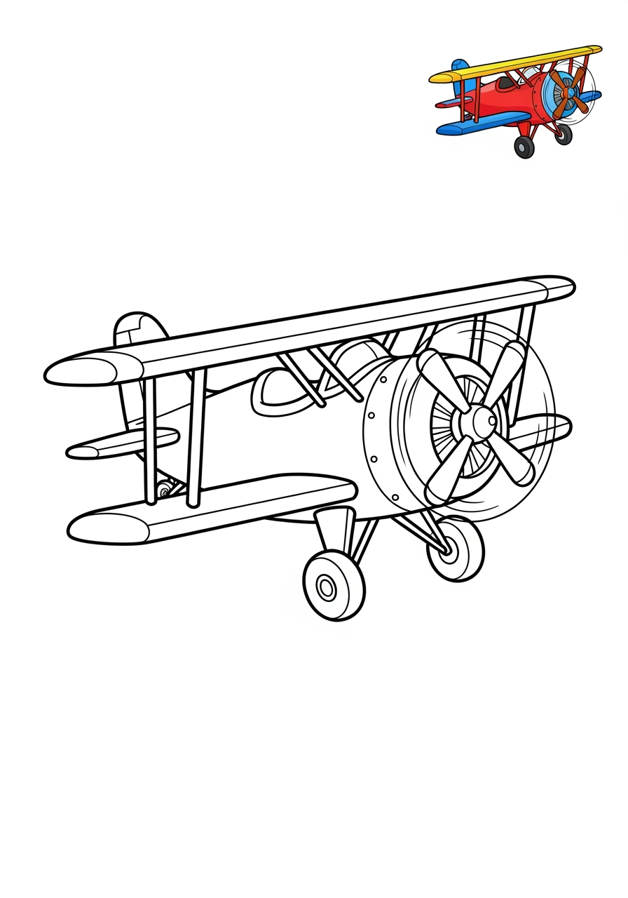easy vehicles Air Transport biplane kids coloring page 1
