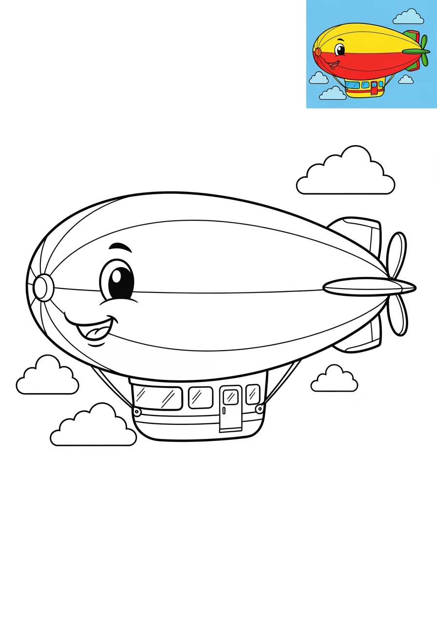 easy vehicles Air Transport blimp kids coloring page 1