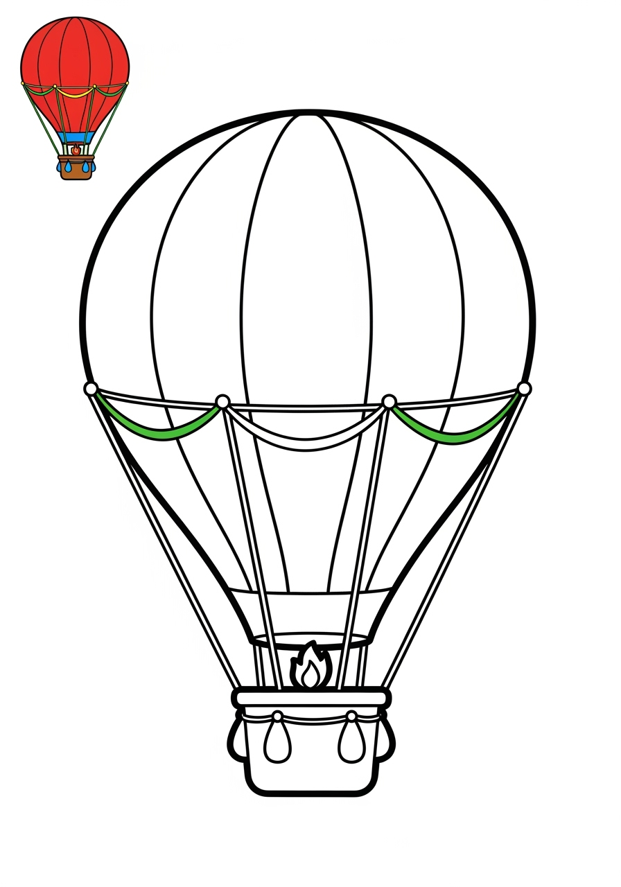easy vehicles Air Transport hot air balloon kids coloring page 0