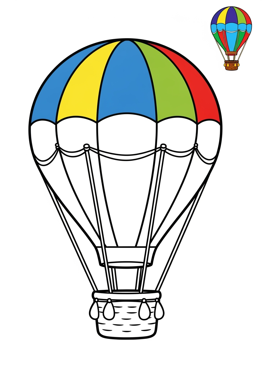 easy vehicles Air Transport hot air balloon kids coloring page 1