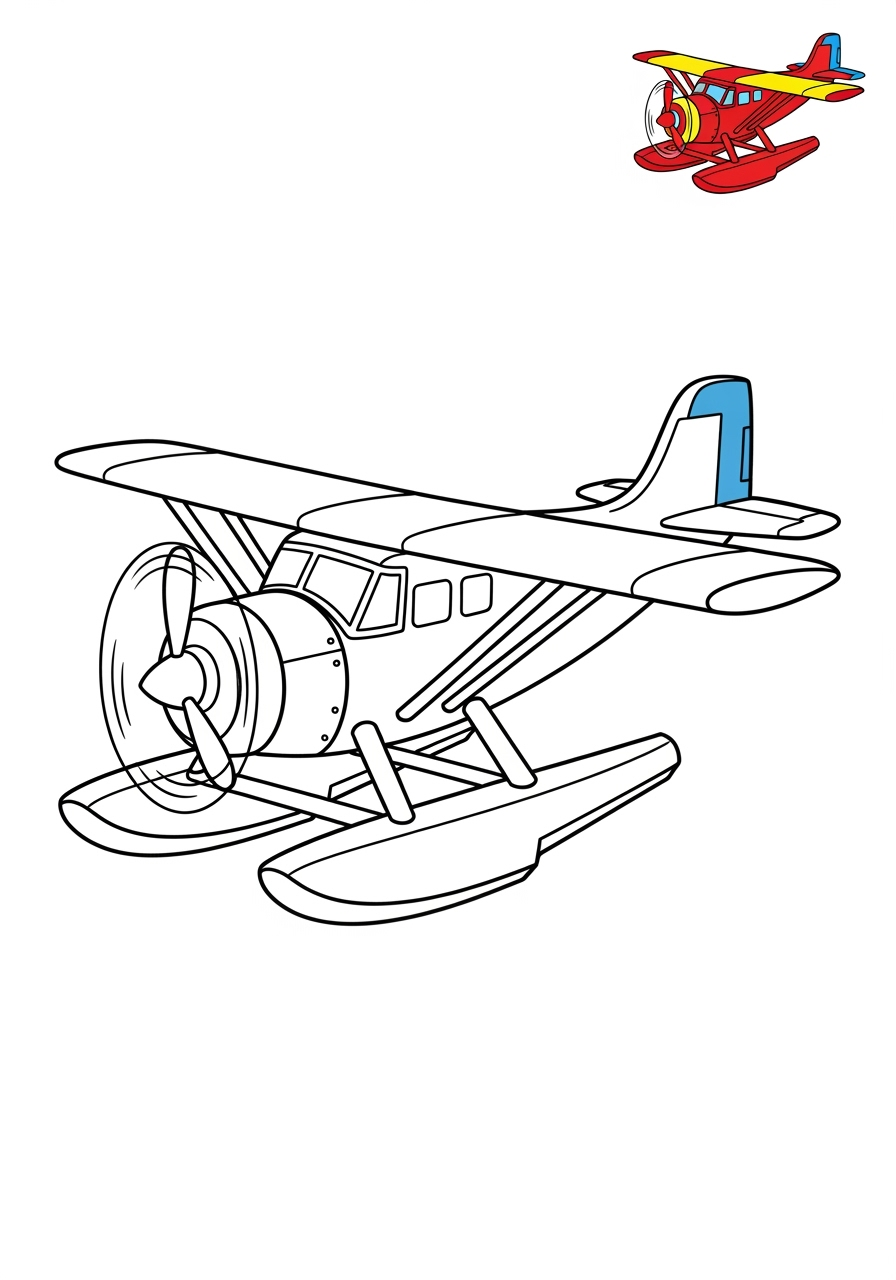 easy vehicles Air Transport seaplane kids coloring page 0