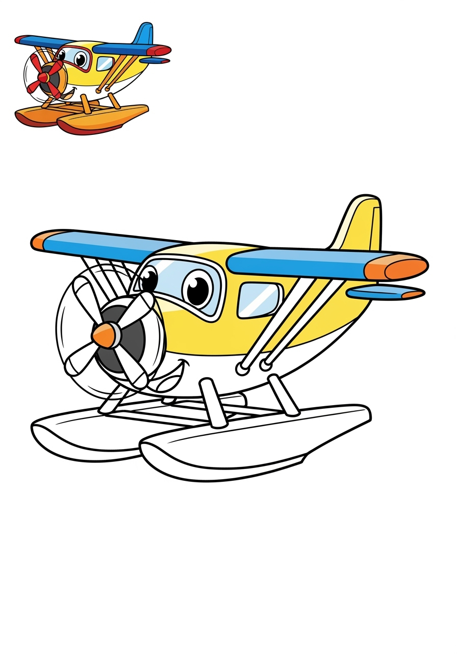 easy vehicles Air Transport seaplane kids coloring page 1