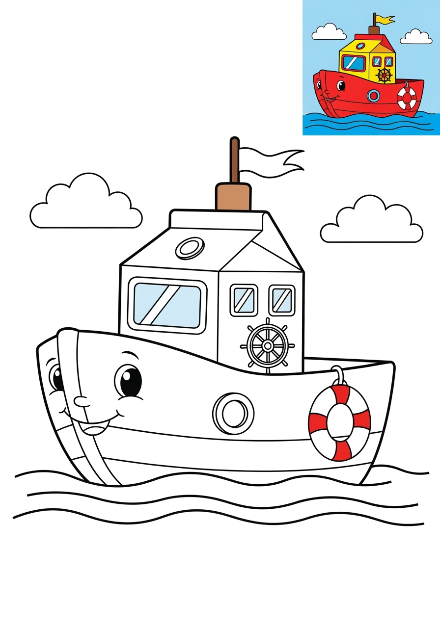 easy vehicles Water Transport boat kids coloring page 0