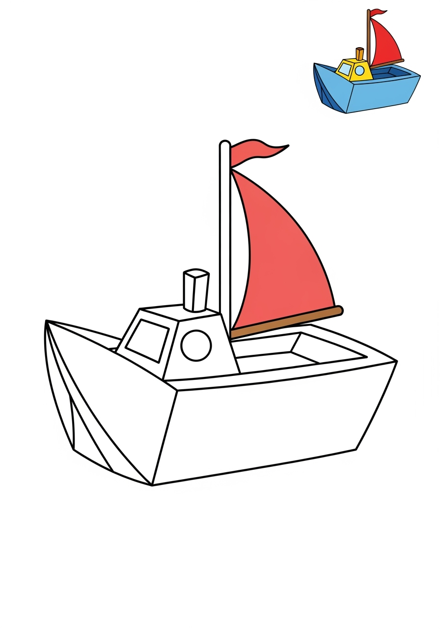 easy vehicles Water Transport boat kids coloring page 1