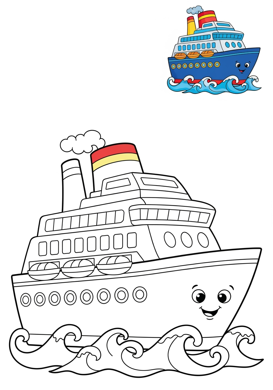 easy vehicles Water Transport cruise ship kids coloring page 1