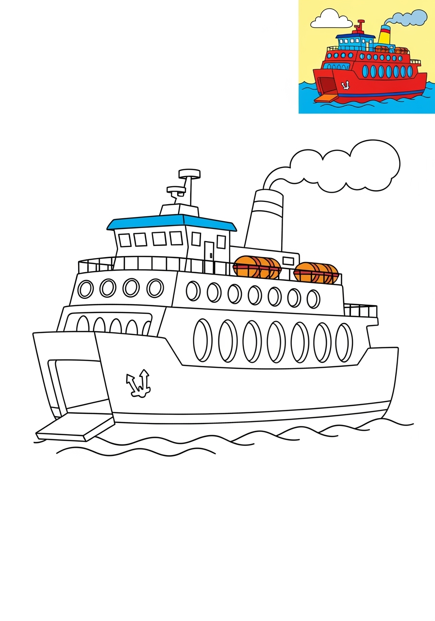 easy vehicles Water Transport ferry kids coloring page 0