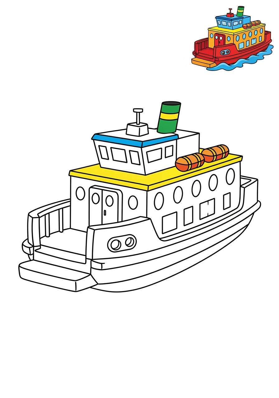 easy vehicles Water Transport ferry kids coloring page 1