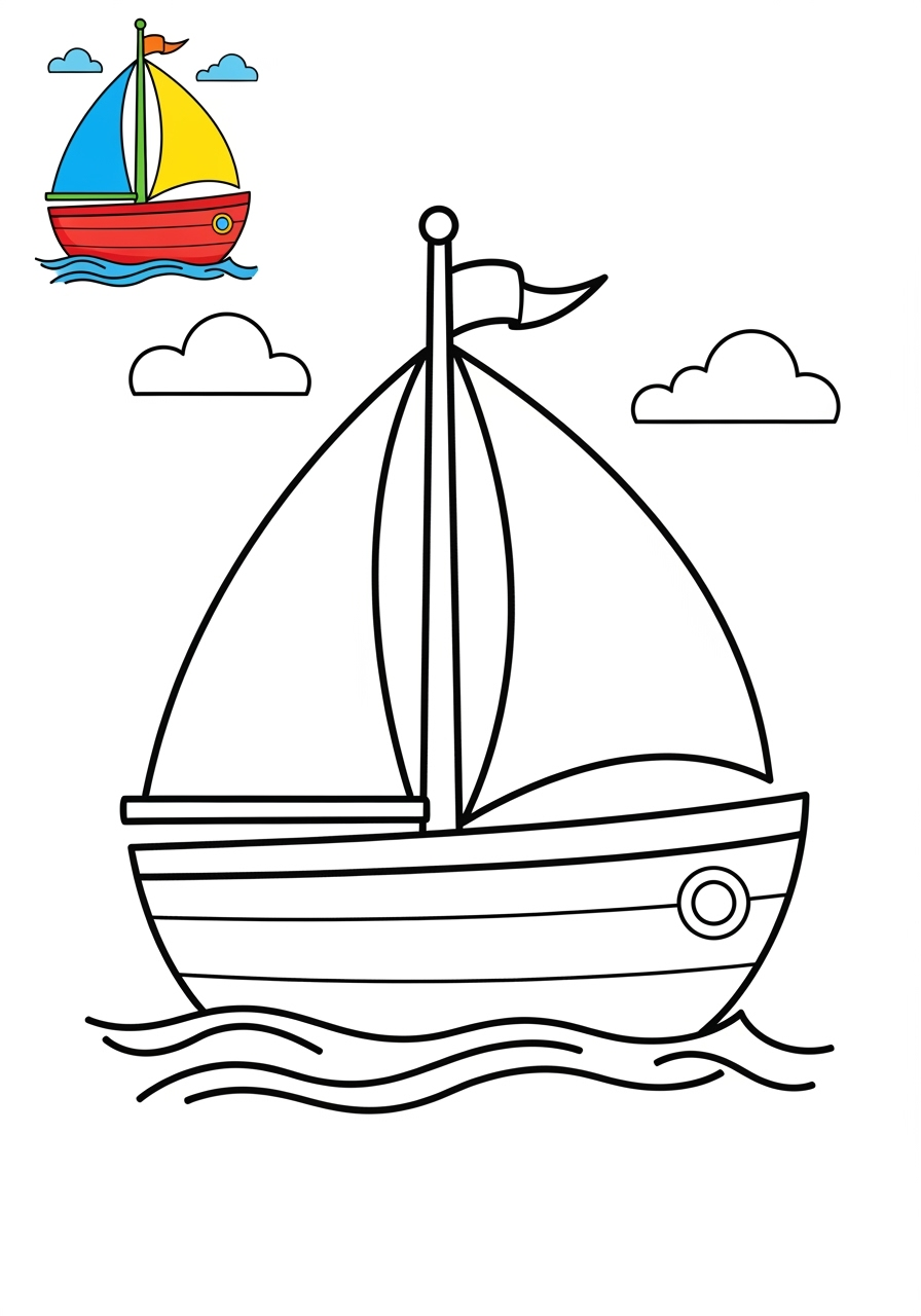 easy vehicles Water Transport sailboat kids coloring page 0