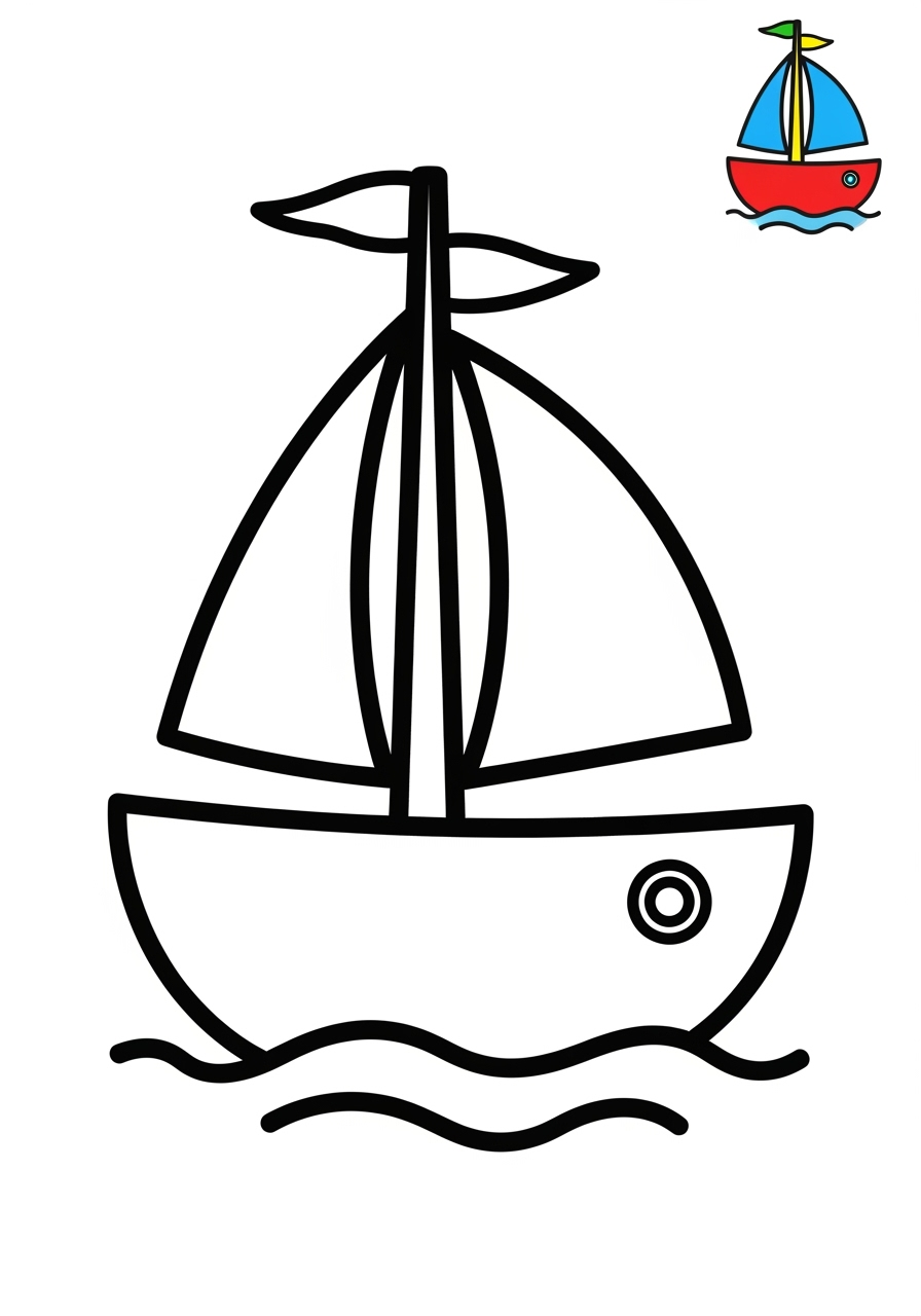 easy vehicles Water Transport sailboat kids coloring page 1