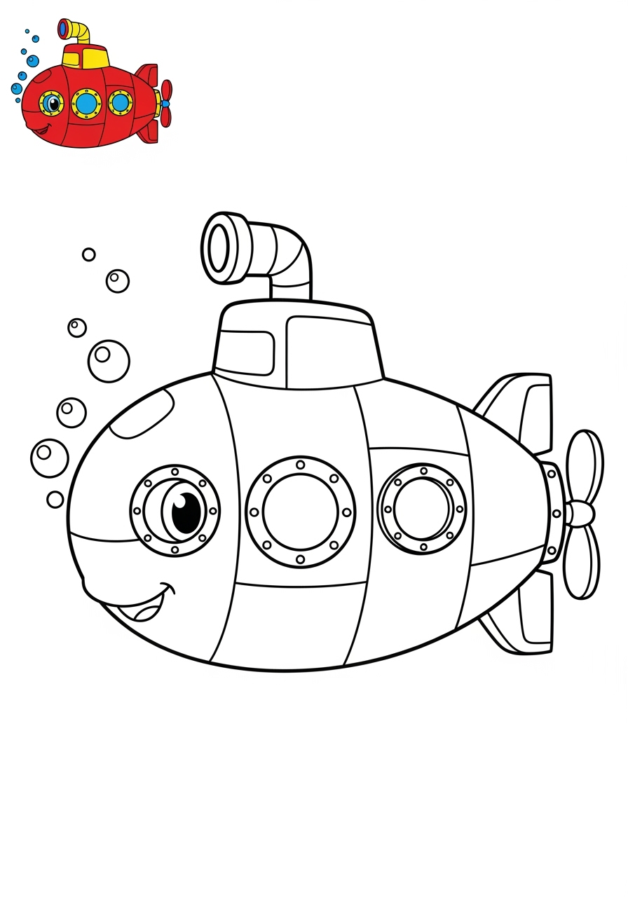 easy vehicles Water Transport submarine kids coloring page 0